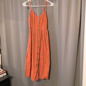 Orange striped midi dress with buttons